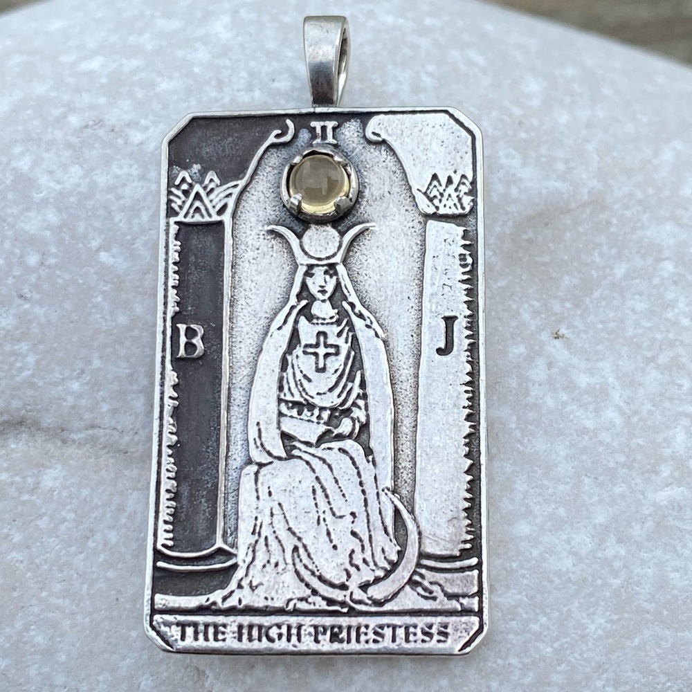 High Priestess Tarot Card Pendant .925 Sterling Silver w/ genuine citrine USA